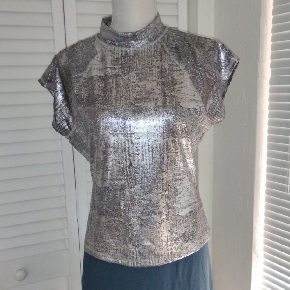Pilcro Metallic Silver Cap Sleeve Blouse